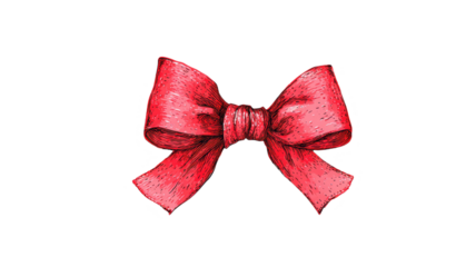 Festive shiny red satin ribbon bow with a silk knot isolated on a white background for a Christmas holiday gift box or birthday celebration present decoration