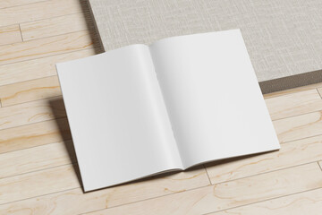 Blank Open Magazine Mockup on Wooden Floor