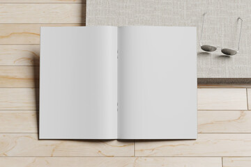 Blank Open Magazine Mockup on Wooden Floor