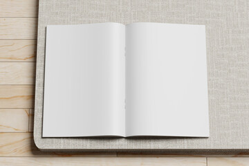 Blank Open Magazine Mockup on Wooden Floor