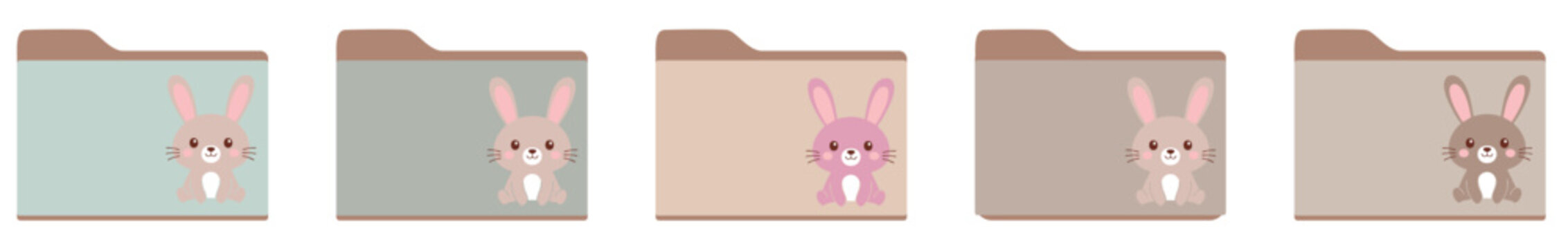 Spring Collection: A row of pastel-colored file folders, each playfully adorned with a charming bunny illustration, perfectly captures the lighthearted essence of spring and organization. 