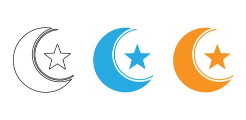 Fototapeta premium Crescent moon and star symbols in various colors