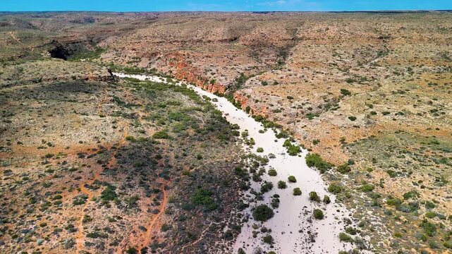 Drone shot of Mandu Mandu Creek showing river bends, vegetation, and remote outback scenery
