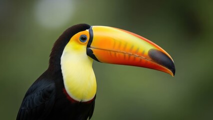 Obraz premium Close-up of a vibrant toucan with a large, colorful beak