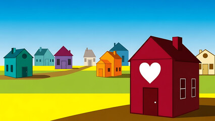 Fototapeta premium Dream home in a colorful neighborhood with a heart
