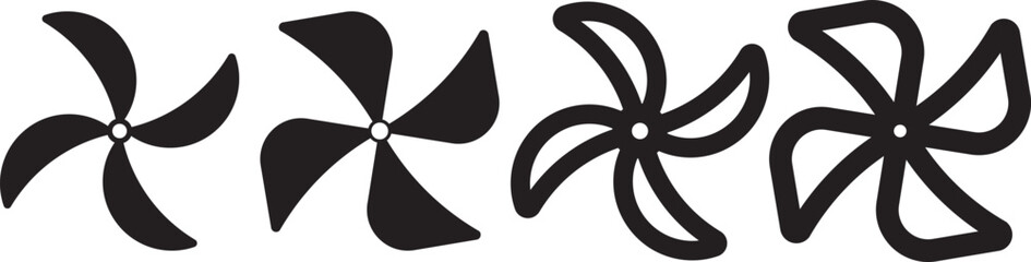 Propeller icon set. propeller for surface drive. Fan speed icons. Conditioning equipment sign. Electrical temperature equipment © MDParveg