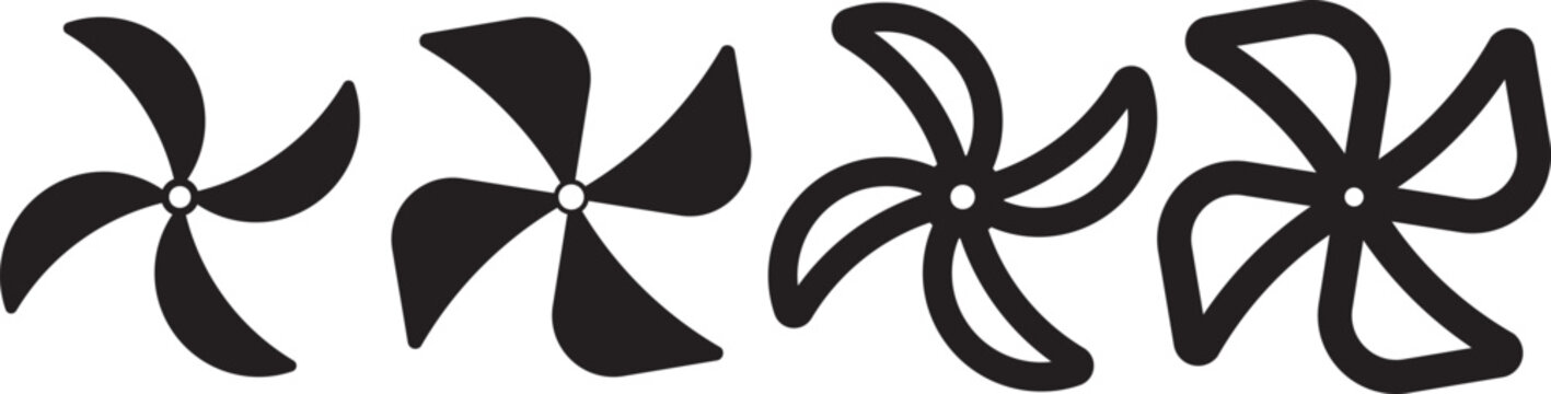 Propeller icon set. propeller for surface drive. Fan speed icons. Conditioning equipment sign. Electrical temperature equipment