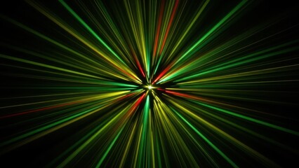 Concentric, colorful rays of light emanating from a central point on a dark backdrop