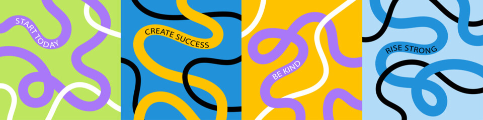 Modern inspirational poster with colorful abstract wavy lines and fluid squiggle paths, bold typography and playful flowing dynamic shapes on vibrant backgrounds for branding and creative wall art. 