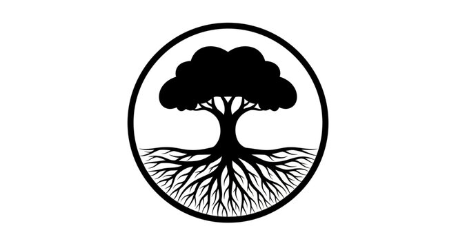 Tree with roots in circle logo.