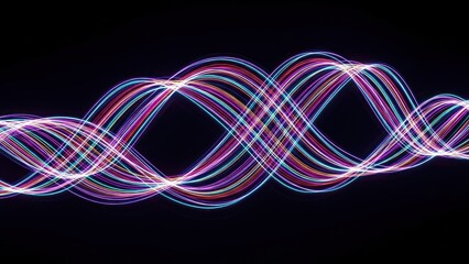 Colorful, swirling, glowing lines against a dark background, flowing
