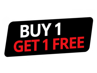 Buy 1 Get 1 Free Offer on Black Banner with Red Text