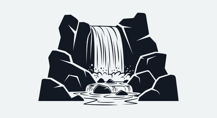 Waterfall pouring down rocky cliffside. © MUHRODIN