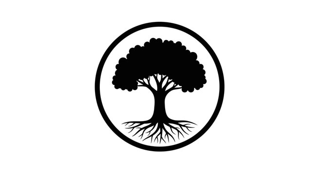 Tree Silhouette in Circle Logo.