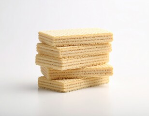 Stack Of Cream Filled Vanilla Wafer Biscuits In A Studio With White Background And Soft Lighting