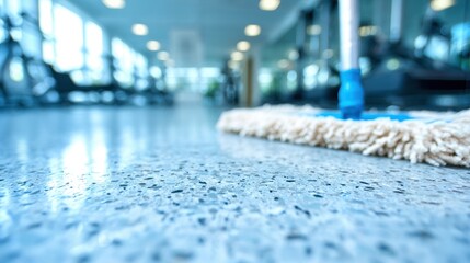 Cleaning the gym floor in the morning before opening hours for members