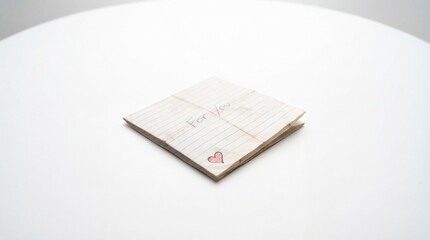 folded paper note with handwritten for you text and red heart on white background. st. valentine's day love message. romantic confession. greeting card, banner with copyspace.