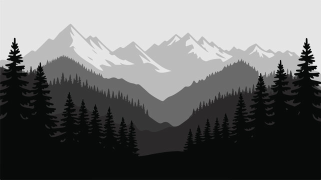 mountain horizon layered mountains and conifer forest vector illustration