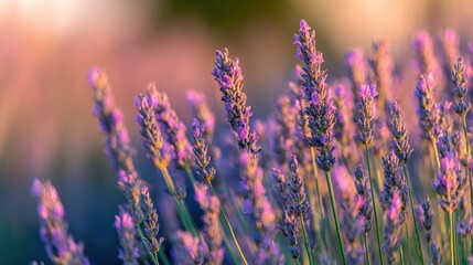 Lavender plants bloom under sunlight in a field during spring season