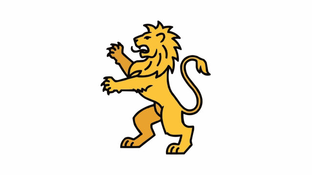 Golden Lion Rampant Heraldic Symbol Illustration.