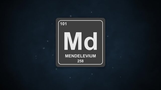 Cinematic laboratory scene showcasing mendelevium emerging from dust