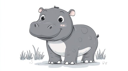 Obraz premium Cute hippo, cartoon style, children's book illustration, perfect for print or digital media