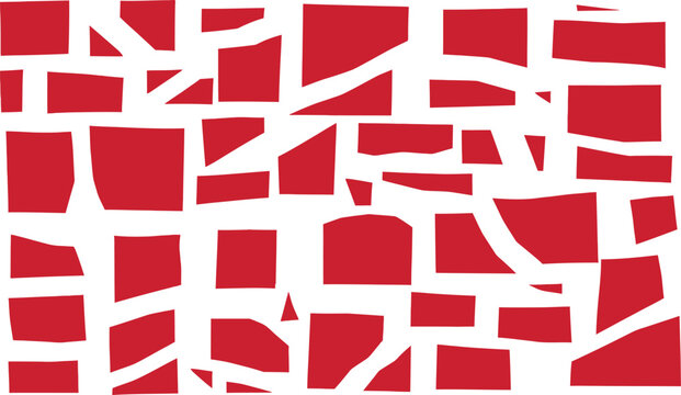 Abstract red paper shards and geometric fragments scattered on transparent background