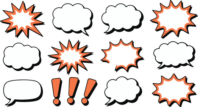 bubble hand drawn comic speech thought and burst shapes set