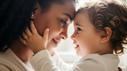 Obraz premium Close-up Intimate Portrait of Mother and Child Bonding Moment Image