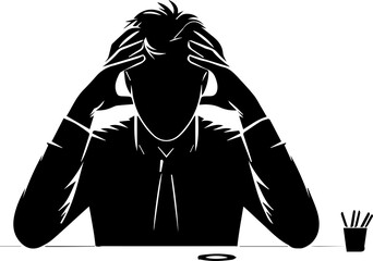 Stressed trader silhouette facing falling market graph anxiety concept vector