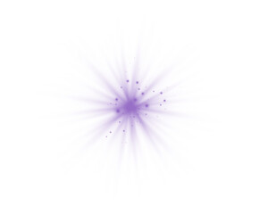 Purple sunlight lens flare, sun flash with rays and spotlight. Glowing burst explosion, vector	

