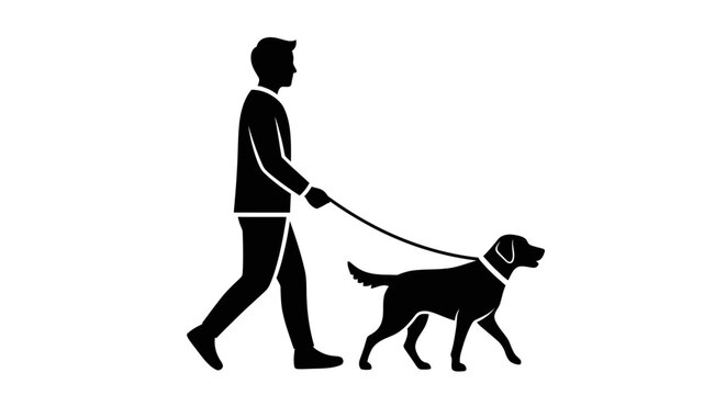 Man walking dog on leash outside.