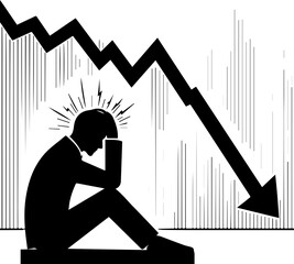 Stressed trader silhouette facing falling market graph anxiety concept vector