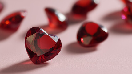 Red glass hearts on pink background