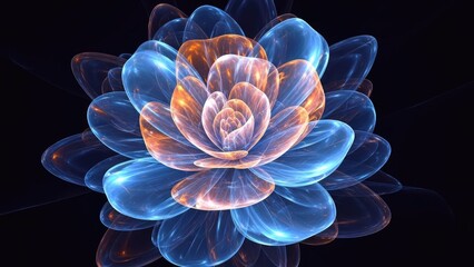 Obraz premium Abstract floral design with glowing petals in shades of blue and orange