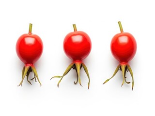 Three rose hips on white background