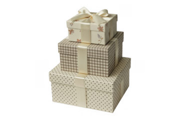 Stack of wrapped gift boxes isolated on a transparent background
