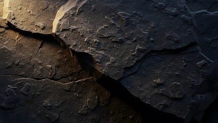 Volcanic stone surface showing cracks and texture under light at a geological site in a natural setting