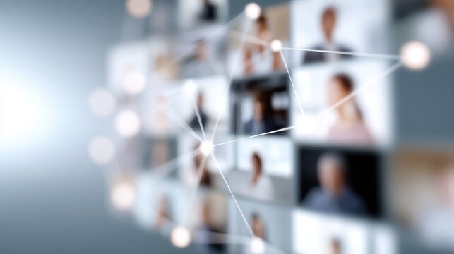 Hybrid work model connecting global remote teams on screens