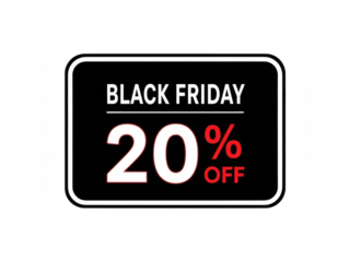 Black Friday 20% Off Sales Promotion Sign in Black and Red Design, Ideal for Retail Marketing and Discounts