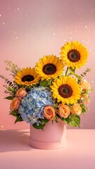 Fototapeta premium Vibrant sunflower bouquet with pastel hues