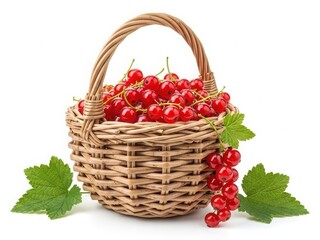 Fresh red currant berries in a wicker basket