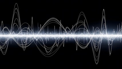 Digital sound wave visual representation in dark background showing peaks and troughs of sound patterns