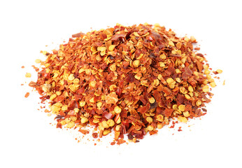 Pile of red chili flakes isolated on white