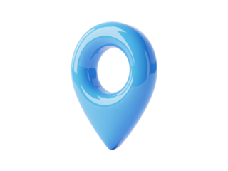 A shiny blue map pin icon on transparent background location navigation pointer marker gps direction indicator symbol render graphic design element