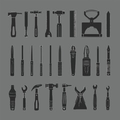 Obraz premium Generated on different kinds of Hand tools silhouette icon set vector illustration