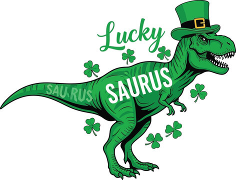 St patrick's day lucky green dinosaur t rex saurus wearing hat