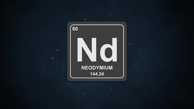 Illustration of neodymium within blue box in technical setting