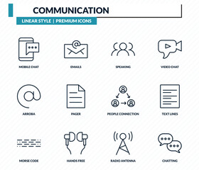 communication icons set - mobile chat, emails, speaking, text lines, chatting outline vector collection. © IconArt