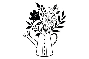 Silhouette of a watering can with flowers and leaves © graphixarrow